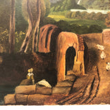 Super Lush Antique Oil on Board Landscape with Sheep and Sheep Herder