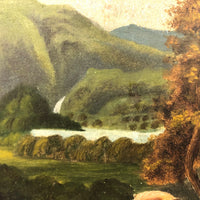 Super Lush Antique Oil on Board Landscape with Sheep and Sheep Herder