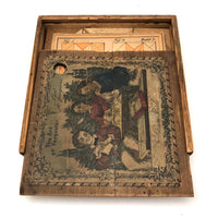 Gorgeous Double Layer Victorian Parquetry Puzzle in Original Box with Hand-colored Design Cards