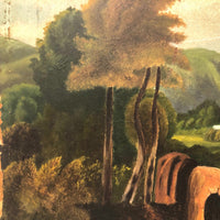 Super Lush Antique Oil on Board Landscape with Sheep and Sheep Herder