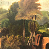 Super Lush Antique Oil on Board Landscape with Sheep and Sheep Herder