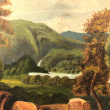 Super Lush Antique Oil on Board Landscape with Sheep and Sheep Herder