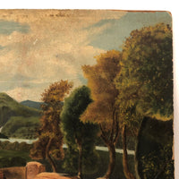 Super Lush Antique Oil on Board Landscape with Sheep and Sheep Herder
