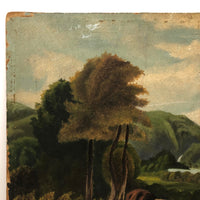 Super Lush Antique Oil on Board Landscape with Sheep and Sheep Herder