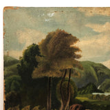 Super Lush Antique Oil on Board Landscape with Sheep and Sheep Herder