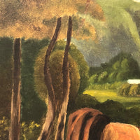 Super Lush Antique Oil on Board Landscape with Sheep and Sheep Herder