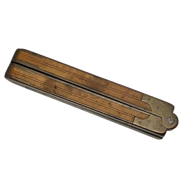 Beautiful Antique Boxwood and Brass Folding 12 Inch Ruler