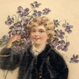 To My Valentine Antique German Velvet Embossed Postcard