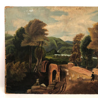 Super Lush Antique Oil on Board Landscape with Sheep and Sheep Herder