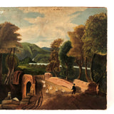 Super Lush Antique Oil on Board Landscape with Sheep and Sheep Herder