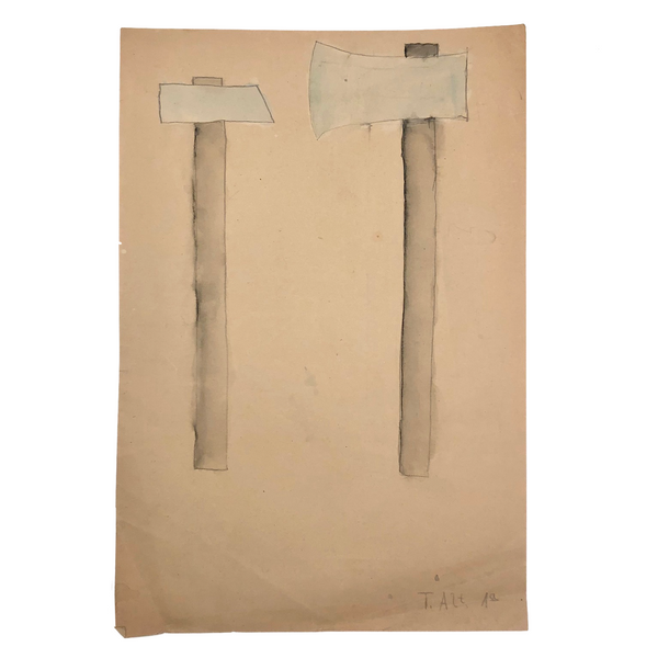 SOLD (for KA) Arthur Tilo Art, Two Axes, Childhood Drawing, Berlin, WW2 Era