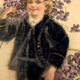 To My Valentine Antique German Velvet Embossed Postcard