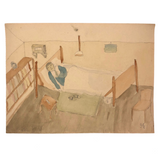 Arthur Tilo Alt, Boy in Bed Reading, Childhood Drawing, Berlin, WW2 Era