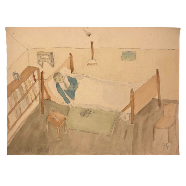 Arthur Tilo Alt, Boy in Bed Reading, Childhood Drawing, Berlin, WW2 Era
