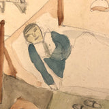 Arthur Tilo Alt, Boy in Bed Reading, Childhood Drawing, Berlin, WW2 Era