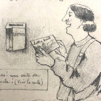 Patience! 50 Years Waiting for a Letter, Pencil Drawn Postcard, 1908