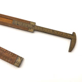 Brass and Boxwood Folding 12 Inch Ruler with Caliper