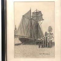 Naive Antique Ink and Graphite Drawing of Colonial Ship Hannah