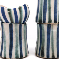 Stunning Early Set of Three Andersen Design Studio Striped Mugs Plus Small Bowl / Vase