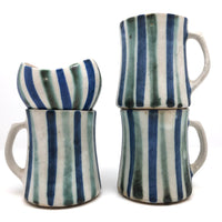 Stunning Early Set of Three Andersen Design Studio Striped Mugs Plus Small Bowl / Vase