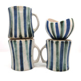 Stunning Early Set of Three Andersen Design Studio Striped Mugs Plus Small Bowl / Vase