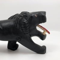 Carved African Ebony Lion with Bone Teeth and Tongue