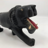 Carved African Ebony Lion with Bone Teeth and Tongue