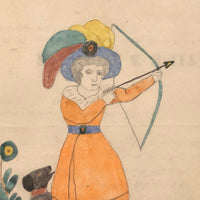 The Young Archer, 1869 Pencil and Watercolor School Girl Drawing