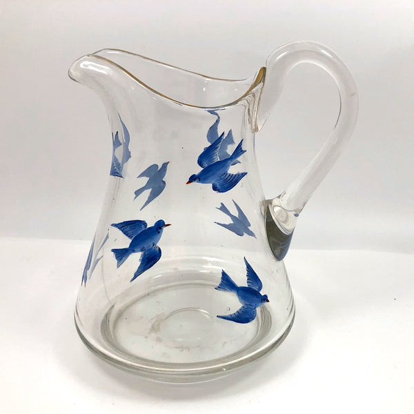 Antique Hand-Painted Bluebird Pitcher