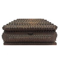 Large, Heavy Antique Chip Carved Tramp Art Box with Hinged Lid
