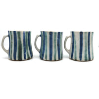 Stunning Early Set of Three Andersen Design Studio Striped Mugs Plus Small Bowl / Vase