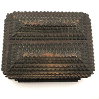 Large, Heavy Antique Chip Carved Tramp Art Box with Hinged Lid