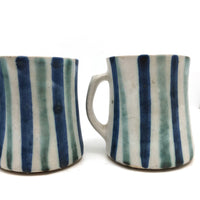 Stunning Early Set of Three Andersen Design Studio Striped Mugs Plus Small Bowl / Vase