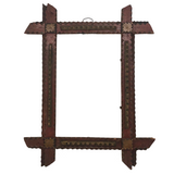 Simple Old Painted Chip Carved Tramp Art Wooden Frame