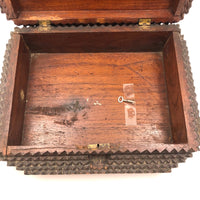 Large, Heavy Antique Chip Carved Tramp Art Box with Hinged Lid