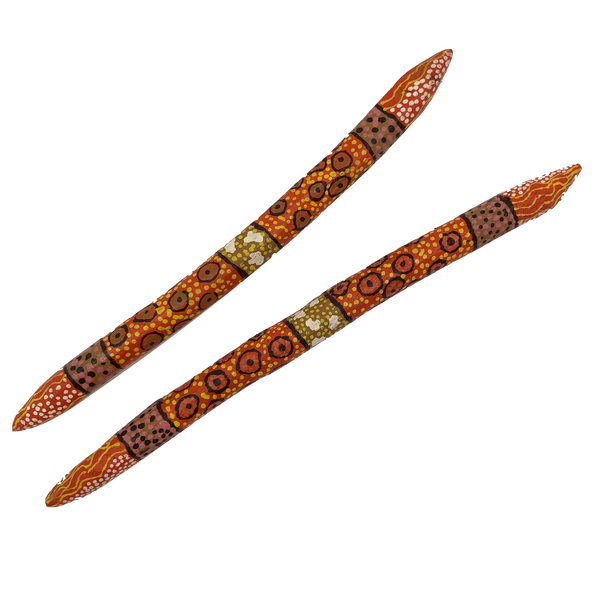 Australian Aboriginal Orange Painted Clap Sticks critical EYE Finds