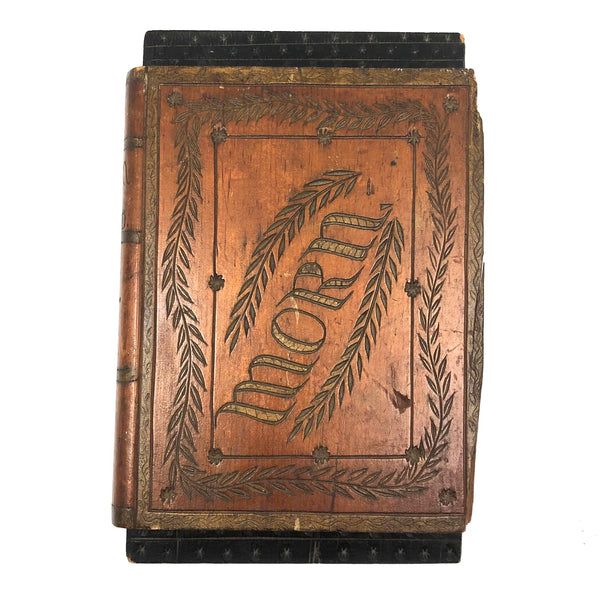 "Morn by Wood" Antique Folk Art Carved Book on Starry Panel