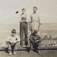 Four Young Men on Train Car Old Real Photo Postcard