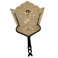 Indonesian Wayang Kulit Pierced Hide Hand Fan with Horn Handle