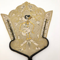Indonesian Wayang Kulit Pierced Hide Hand Fan with Horn Handle