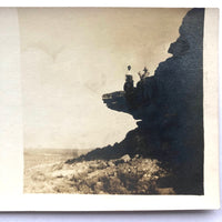 Couple with Dog on Rock Ledge, Old Real Photo Postcard