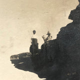 Couple with Dog on Rock Ledge, Old Real Photo Postcard