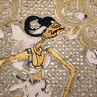 Indonesian Wayang Kulit Pierced Hide Hand Fan with Horn Handle