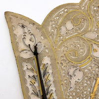 Indonesian Wayang Kulit Pierced Hide Hand Fan with Horn Handle