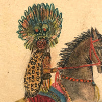 c. 1908 Watercolor Postcard of Native American Chief on Horse