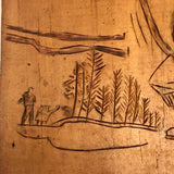 Grand Lake Stream, Maine 1970s Carved Wooden Plaque of Unhappy Hiker