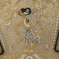 Indonesian Wayang Kulit Pierced Hide Hand Fan with Horn Handle