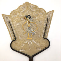 Indonesian Wayang Kulit Pierced Hide Hand Fan with Horn Handle