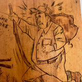 Grand Lake Stream, Maine 1970s Carved Wooden Plaque of Unhappy Hiker