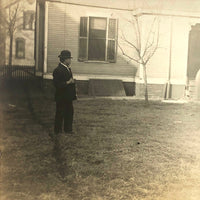 Man with Cigar and White Horse in Backyard Standoff, Old Real Photo Postcard